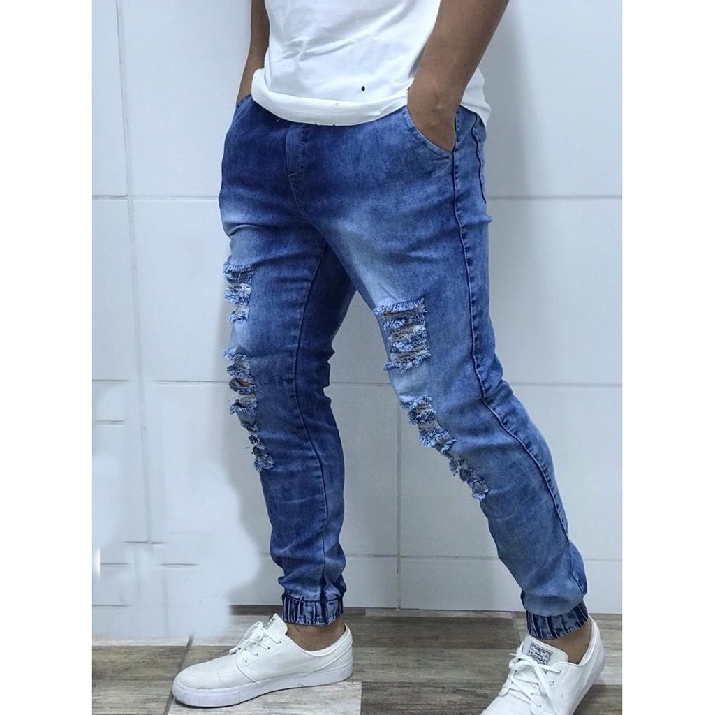 calça jogger jeans rasgada