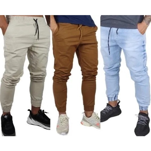 Kit 2 Calças Masculinas Jogger Jeans e Sarja Lycra Elástico Na Cintura e Punho PREMIUM