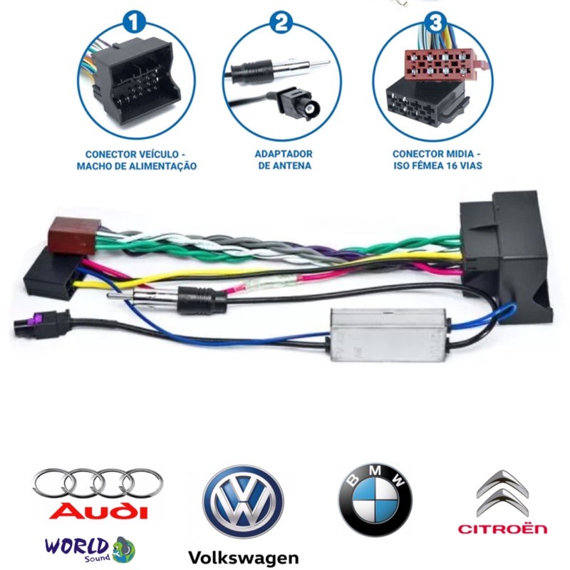 Kit Chicote Antena  Adaptador Quadrilock Bmw Vw Pegeout com adaptador  de antena  amplificada linha vw G6 G7 Saveiro  gol jetta Saveiro  cross