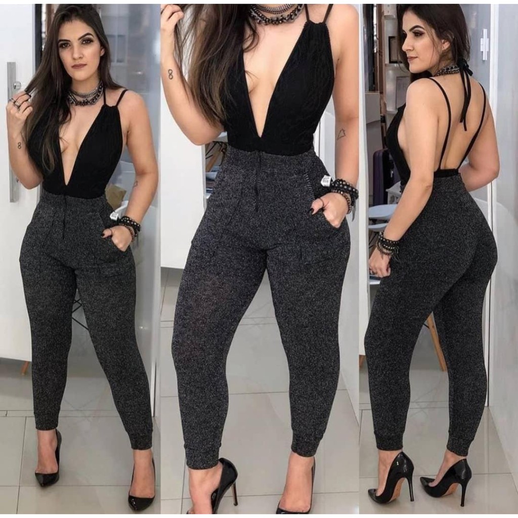 calça jogger feminina brilhosa