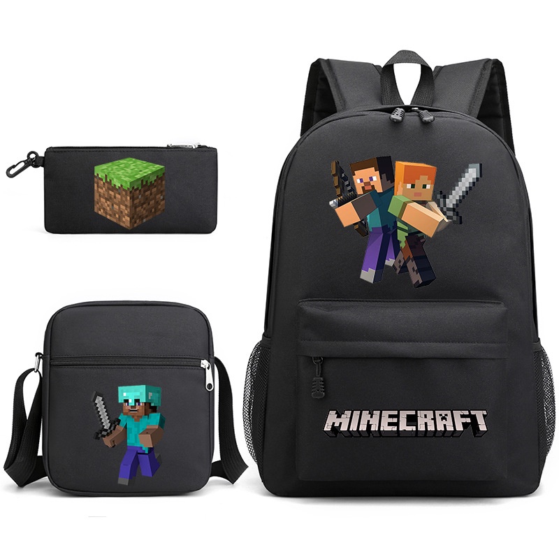3pcs/Conjunto Mochila Minecraft Creeper Escolar De Ombro Para Meninas Meninos Infantil Unissex Viagem Estudantes Presente