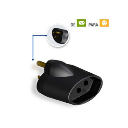 ADAPTADOR PARA TOMADA PADRÃO ANTIGO, Conecta equipamentos com plugue novo em tomadas do antigo padrão. Desenvolvido em conformidade com a norma NBR 14136.