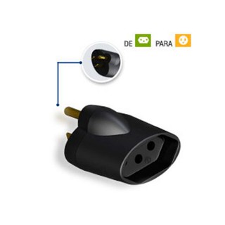 ADAPTADOR PARA TOMADA PADRÃO ANTIGO, Conecta equipamentos com plugue novo em tomadas do antigo padrão. Desenvolvido em conformidade com a norma NBR 14136.