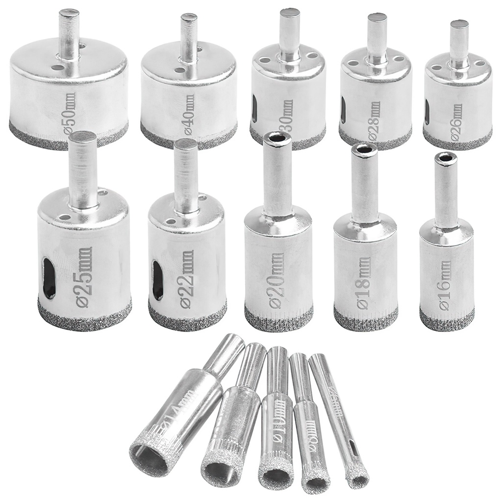 Kit Com 15 Brocas Diamantadas Serra Copo P Vidro Azulejo 6 A 50mm