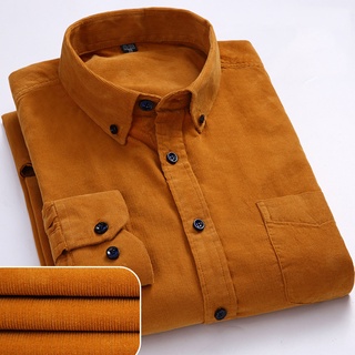 Casual 100% Algodão Veludo Manga Longa Masculina Camisas Sólida Plus Size Botão Estilo Regular Fit Social Camisa De Homem
