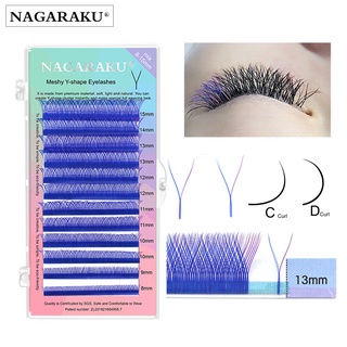 NAGARAKU Extensões De Cílios Em Formato De YY Tecidos Artesanais Roxo E Azul/Postiços De Cor Premium/Sintético
