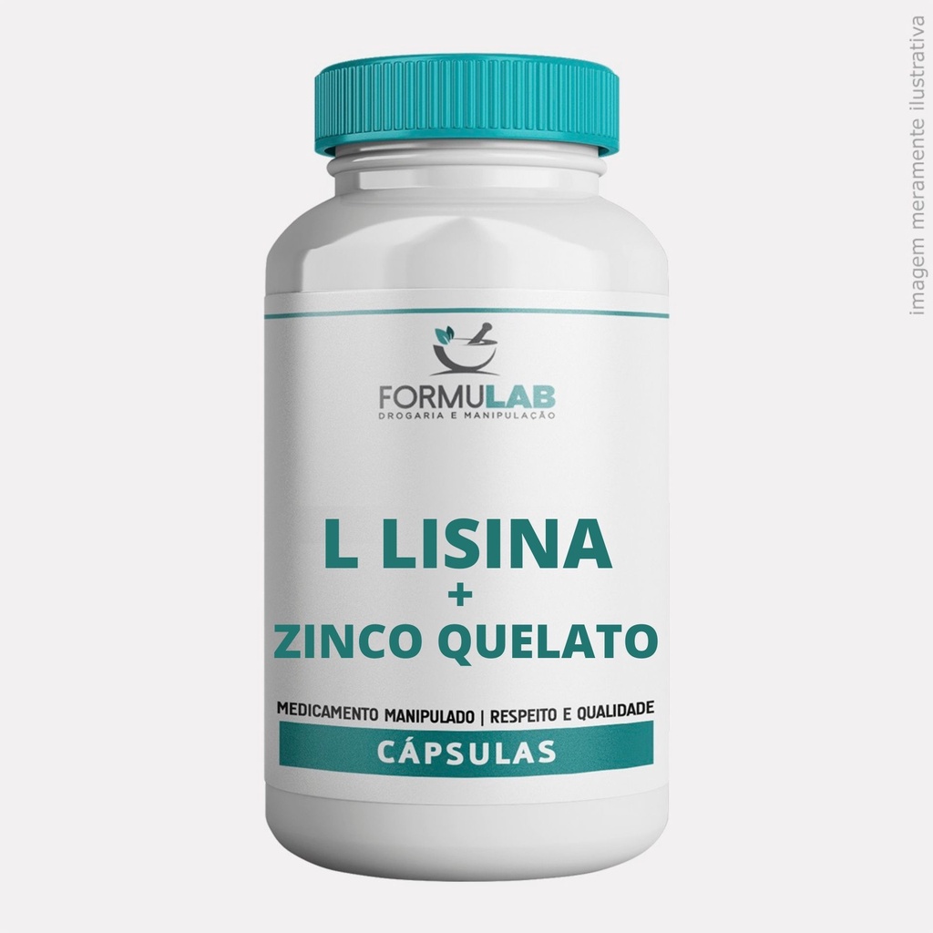 L Lisina 500mg + Zinco Quelato 25mg - Contém 60 Cápsulas