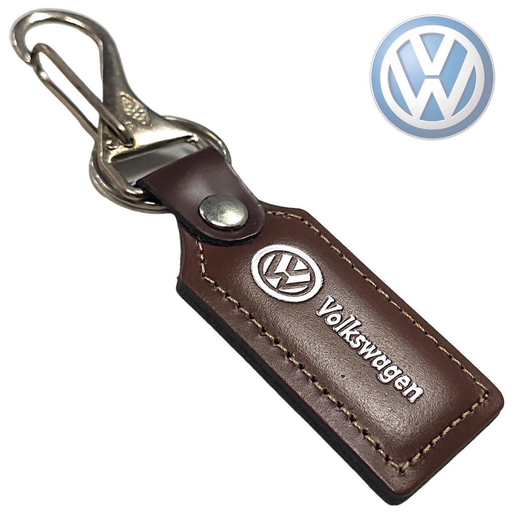 Chaveiro Volkswagen Couro Carro Mosquetão Automotivo Timbrado Marrom Luxo