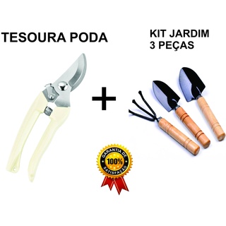Kit Jardinagem Ferramentas para jardim Tesoura/alicate de poda + Mini Pazinhas e Rastelo