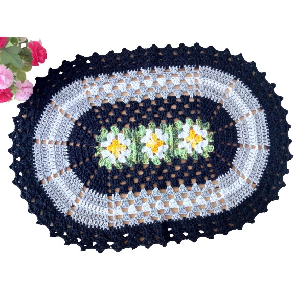 Tapete de Crochê Oval em barbante Artesanal feito a mão Multiuso Básico para porta cozinha