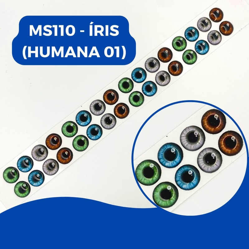 Cartela de Olhos Adesivos Resinados MS-110 ÍRIS HUMANA 01 em Oferta na Shopee