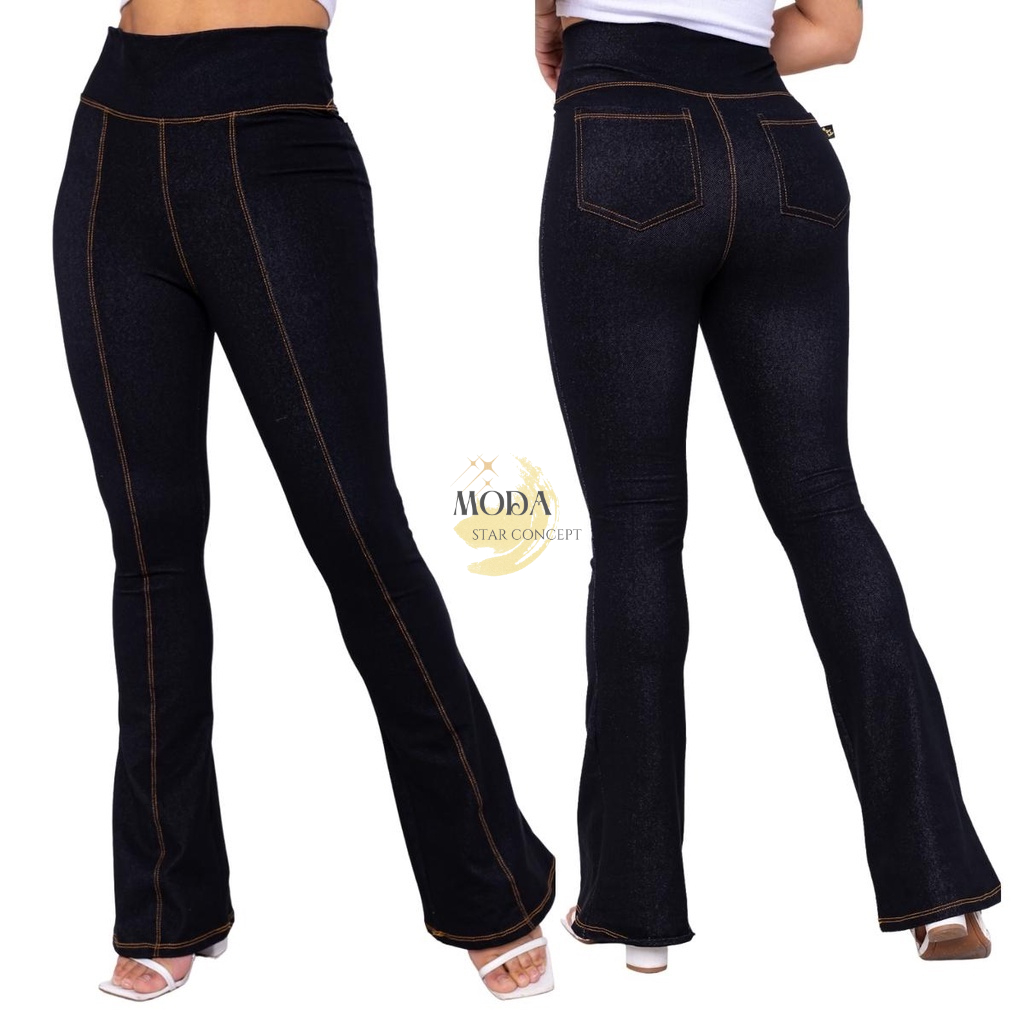 Calça Flare Jeans Feminina Plus Size Clara cintura alta boca larga