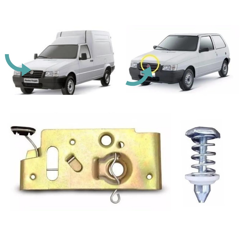 Kit Fechadura Fecho Capô Pino Mola Fiat Uno Fiorino Premio Elba