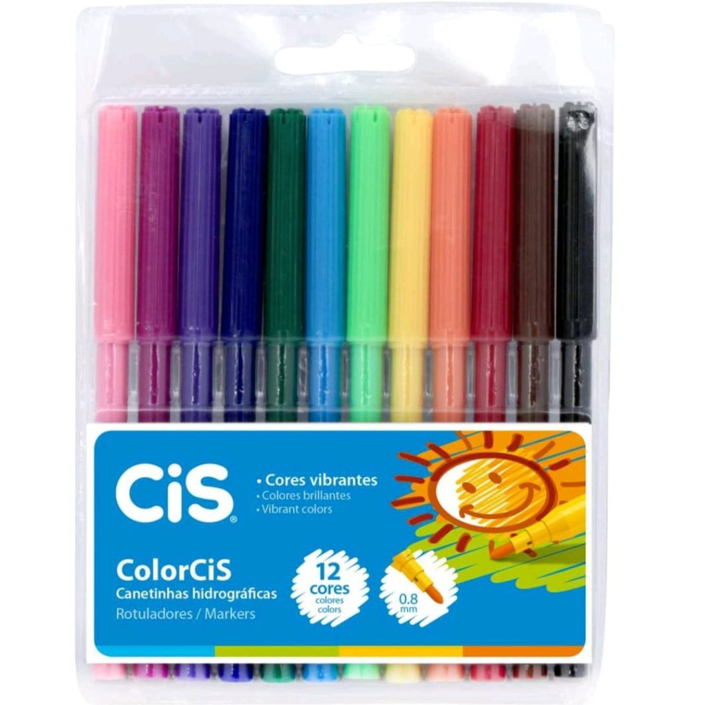 Canetas Hidrográficas CIS 12 cores | Shopee Brasil