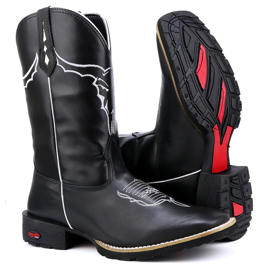 Bota Masculina Texana Cano Longo Country Bico Quadrado