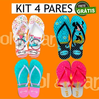 Chinelo feminino kit 4 pares macio confortável