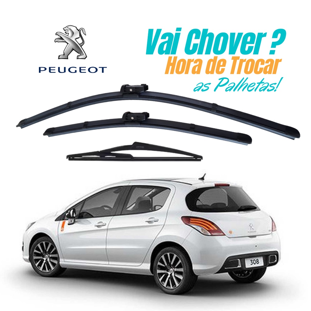 Kit 3 Palhetas Limpador Dianteiro + Traseiro Peugeot 308 2012 a 2019 em Oferta na Shopee