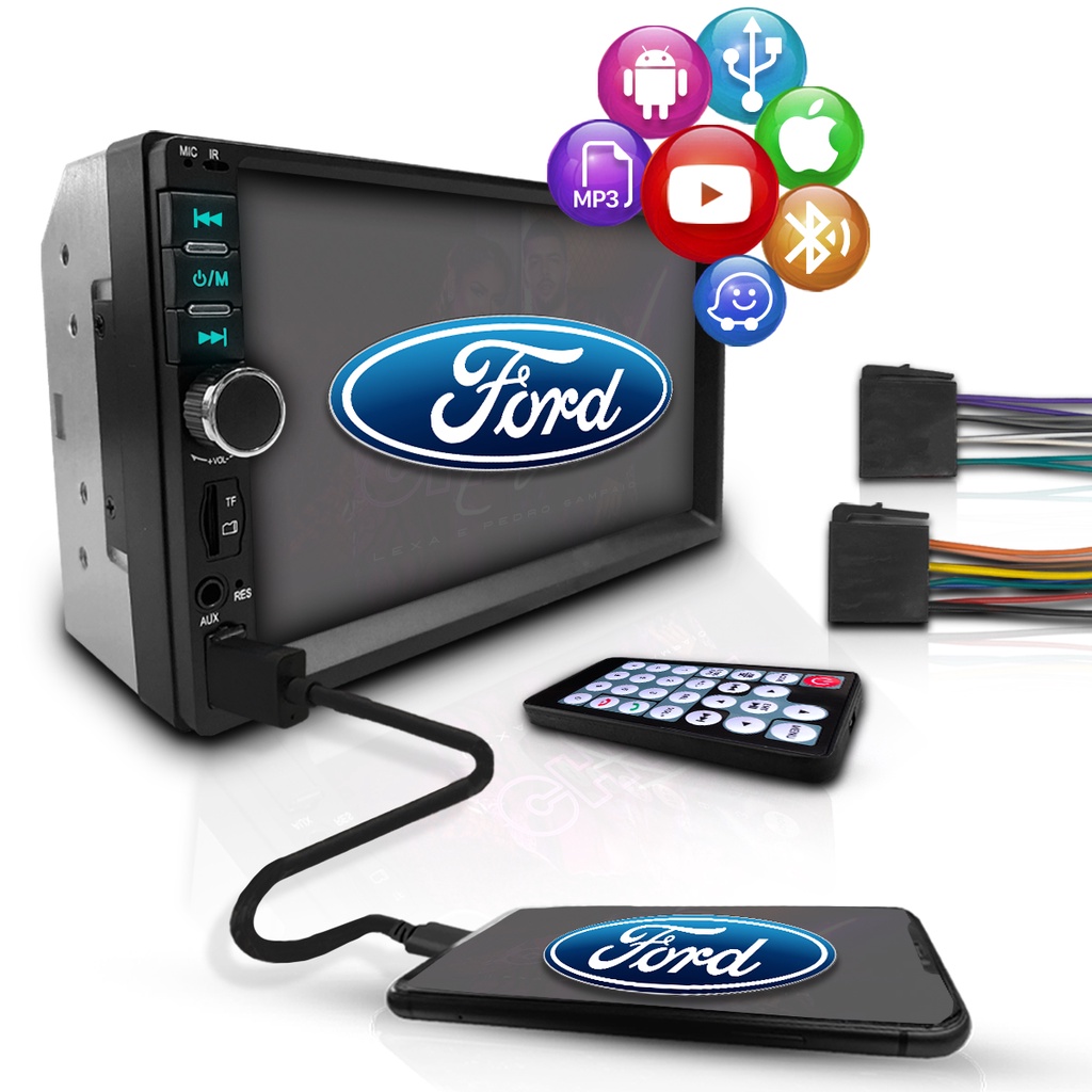 Central Multimídia Ford Espelhamento Ios Android 2 Din Mp5 Bluetooth Universal em Oferta na Shopee