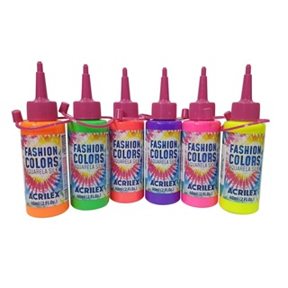 Tinta Tie Dye Aquarela Silk Acrilex Kit 6 Cores Neon 60 mL em Oferta na Shopee