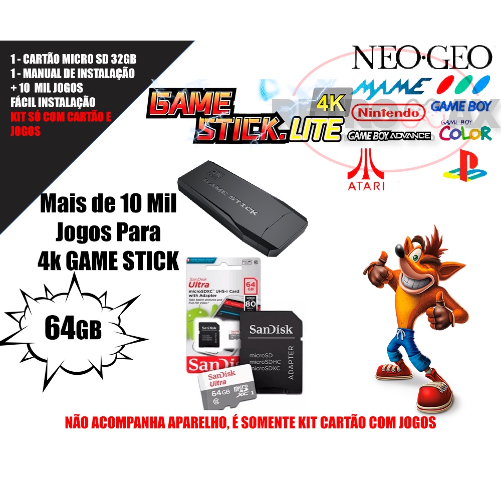 Cartão de Memória com Jogos Retro para Game Stick 4k - 10 mil Jogos (Game Stick 4k)