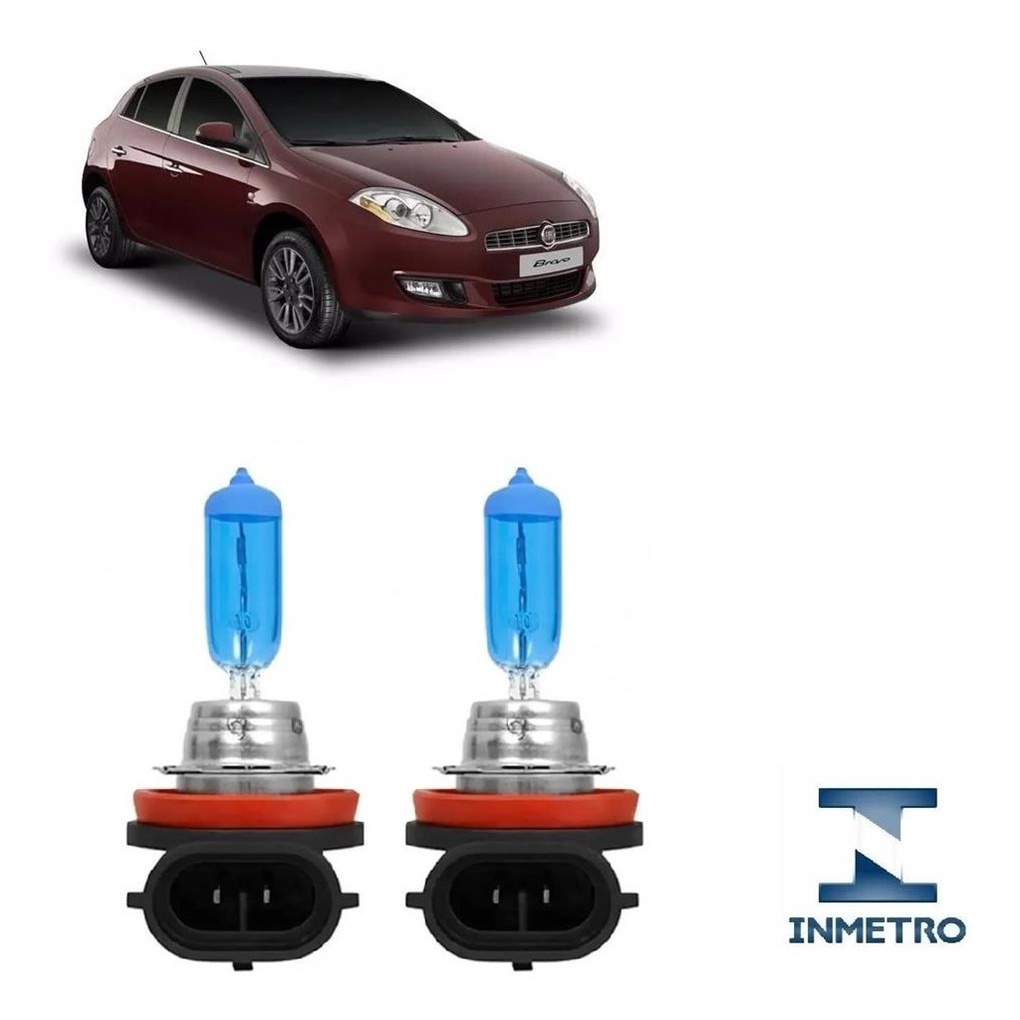 Par Lampada Super Branca H11 Farol Milha Fiat Bravo