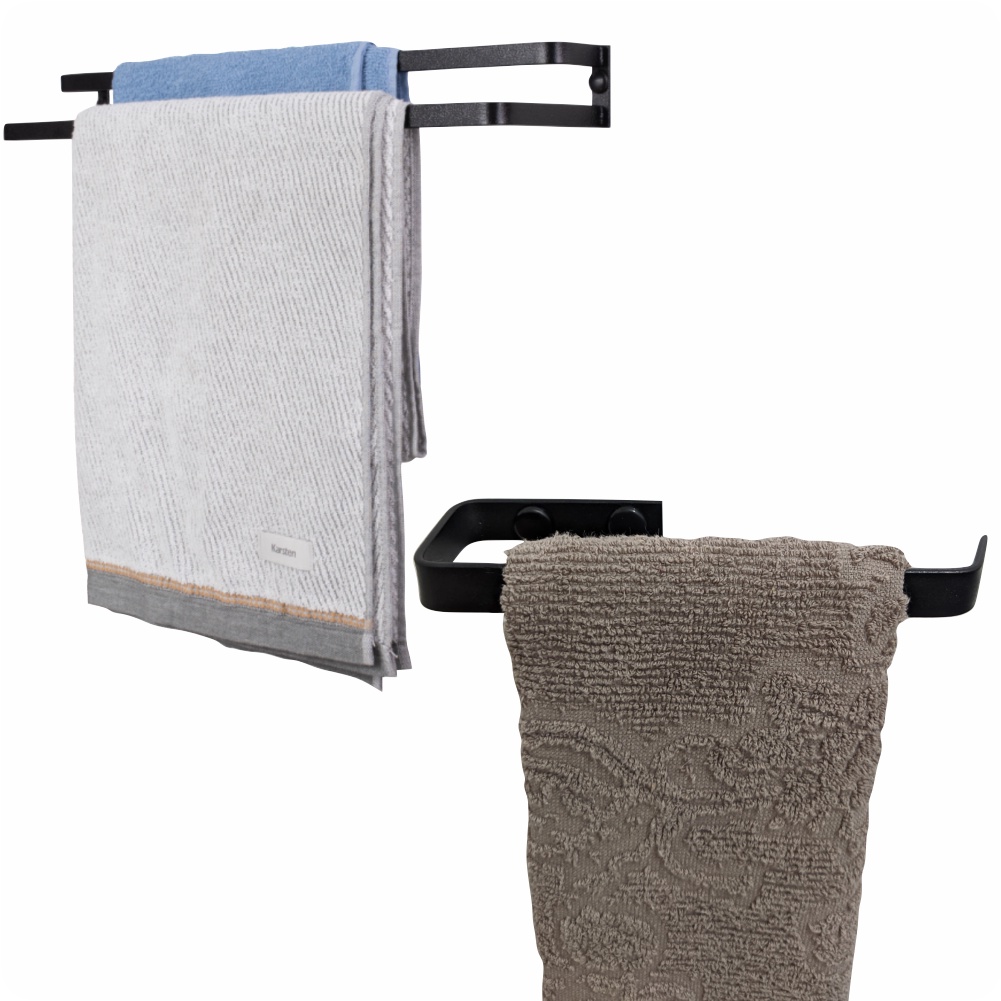 Kit Toalheiro Duplo 60cm E Porta Toalha de Rosto Supremo