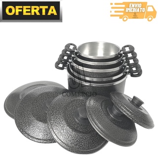 Jogo de Panela 5 Peças Preto Craqueado Conjunto Kit de Caçarola