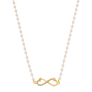 Colar Pérolas Pingente Infinito Amoeto Banhado a Ouro 18k