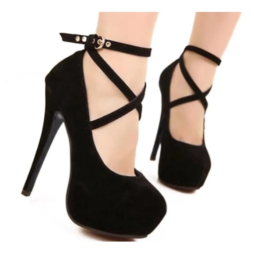Sapato Feminino Salto Alto Fino Scarpin Princesas Meia Pata plataforma preto tiras cruzadas boneca
