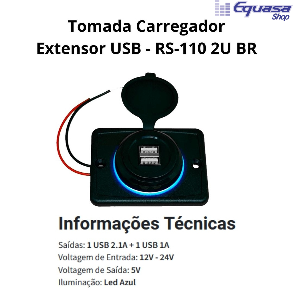 Carregador Veicular Celular Tablet Gps Bivolt Tomada Usb Roadstar Rs 110u2br