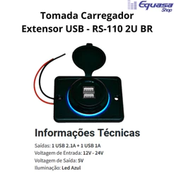 Carregador Veicular Celular Tablet Gps Bivolt Tomada Usb Roadstar Rs 110u2br