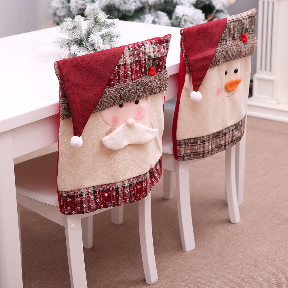 Capa De Cadeira De Natal Papai Noel Boneco De Neve Decorações Para Casa Cadeira Capa Traseira