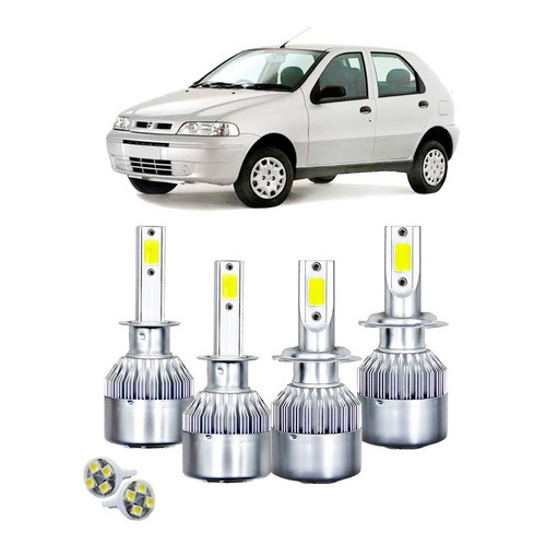 Kit Lampada Super Led Fiat Palio G2 Farol Alto Baixo Brinde