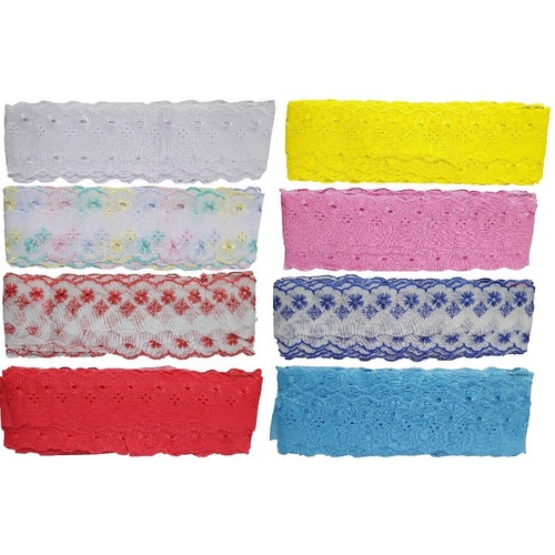 4 Tira Bordada Bordado Inglês Lese - 13,7 Metros Cada em Oferta na Shopee