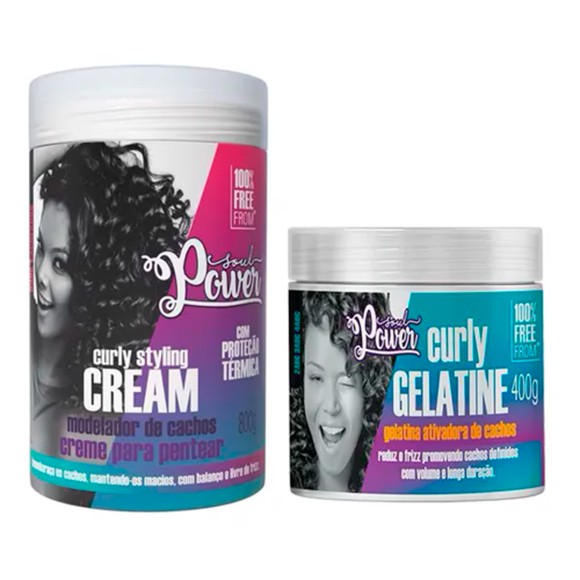 Kit Soul Power Ativador Cachos Curly Gelatine + Creme Pentear Curly Styling Cream 800g