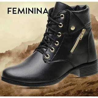 Bota Botinha Feminina Zíper Coturno Cano Curto Trabalho