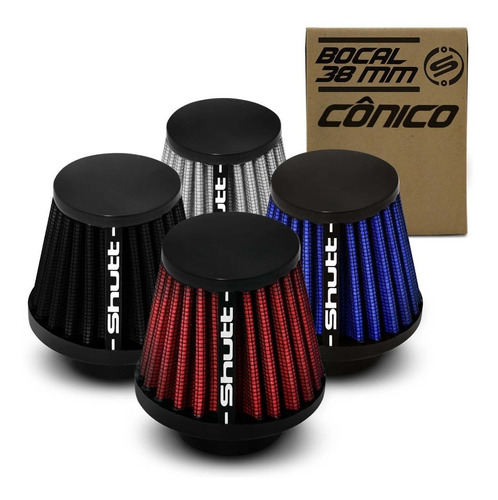 Filtro De Ar Esportivo Moto Mono Fluxo 38mm Cônico Lavável Shutt Base Borracha Maior Potência Tun