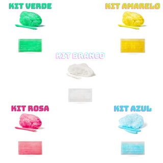 Kit De Touca e Máscara Tripla camada Descartável Colorida - Jersey Pompom