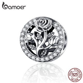 Bamoer Retro Rose Flor Contas 100 % 925 Sterling Silver Rodada Bead Encantos fit Cobra Pulseira Moda Jóias SCC1189