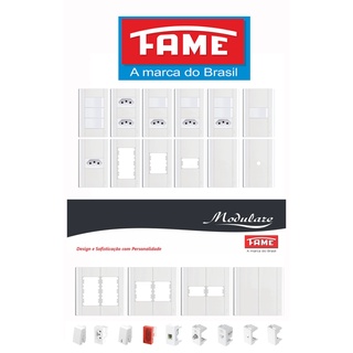 Tomadas 10A teclas placas e interruptores - Fame Modulare- Cor Branca - Conjunto Tomada 4x2 - 4x4 Simples ou Paralelo
