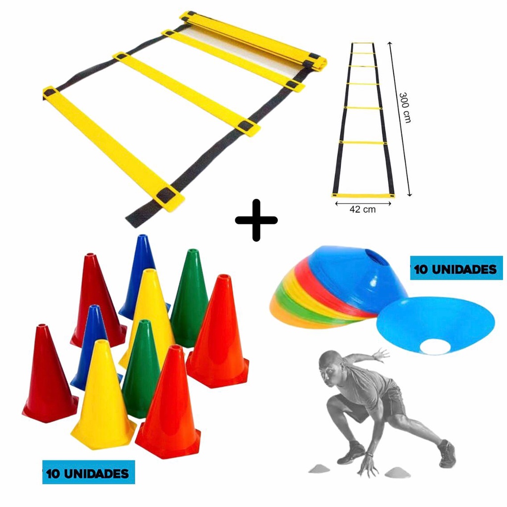 kit Treinamento Funcional Escada Agilidade + 10 Cones + 10 Prato/Cone Chinês