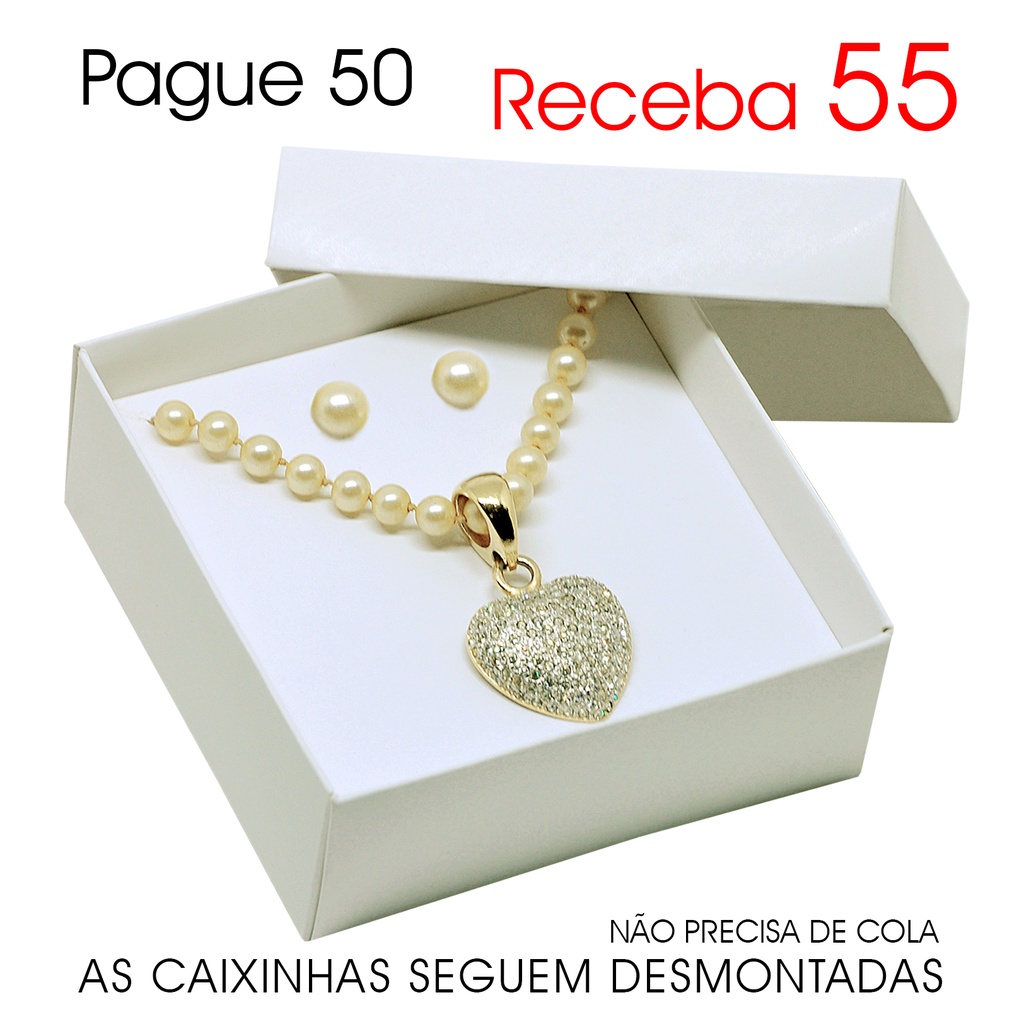 50 Caixas Caixinhas Papel Branco p/ Bijuteria Semijoia Colar  Brinco (Montagem Sem Cola) CX044T50