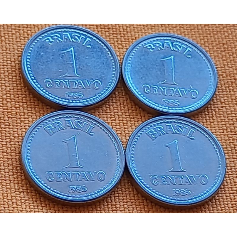 Lote 4 Moedas de 1 Centavo 1986. Cunho Duplicado. Elimatec Moedas Antigas.