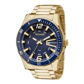 Relogio Masculino Technos Original Dourado Azul Calendario em Oferta na Shopee