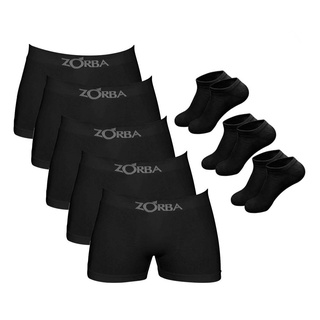 Kit 10 Cuecas Boxer Algodão Zorba Preto + 3 Pares de Meias
