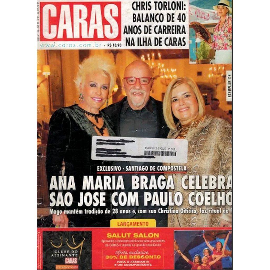 REVISTA CARAS, 2015, COM ANA MARIA BRAGA, PAULO COELHO E CHRISTINA OITICICA NA CAPA.