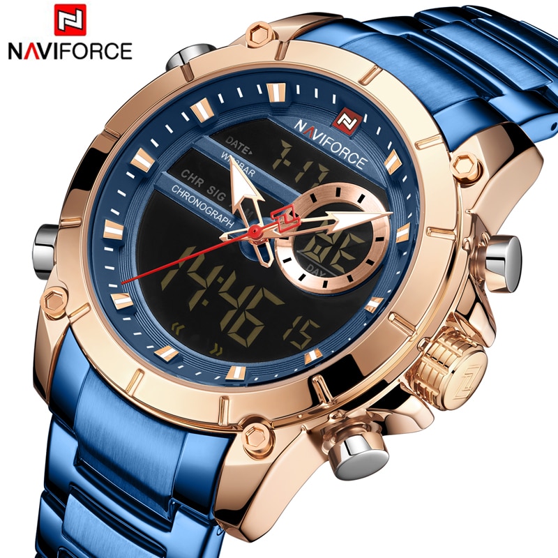 NAVIFORCE Top Brand Quartz Men Military Sport Watches Mens LED Analog Digital Watch Male Army Stainless Clock