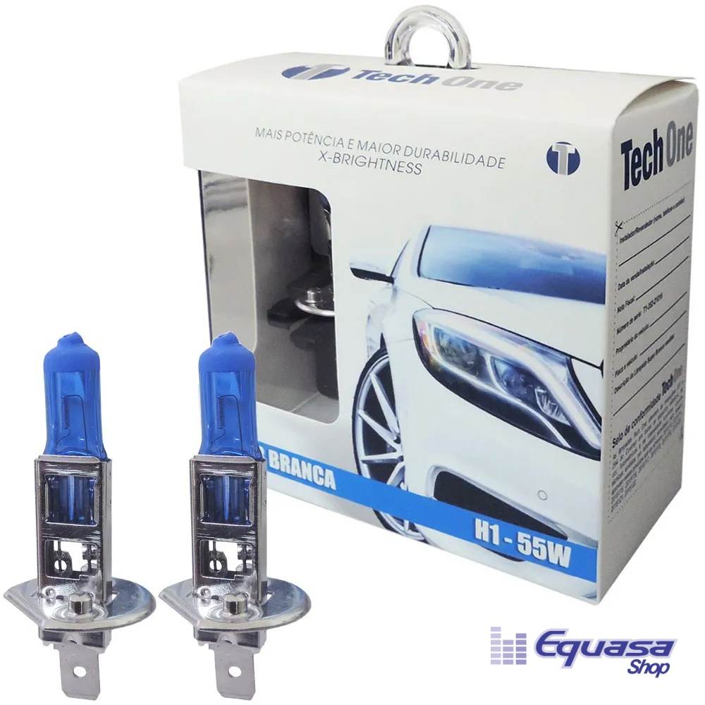 Par Lâmpada Super Branca H1 Efeito Xenon Tech One 8500K 55W 12V P14.5s