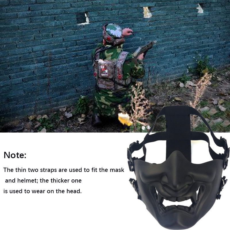 Meia Máscara Facial Outdoor Game Mask Tactical Prajna Meia Face Hannya Oni Motocicleta Evil Demônio Cavaleiro Para O Dia Das Bruxas Cosplay Cfg