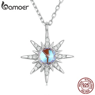 Colares Bamoer 925 Prata Moonstone Zircon Ajustável Moda Simples Para Mulheres